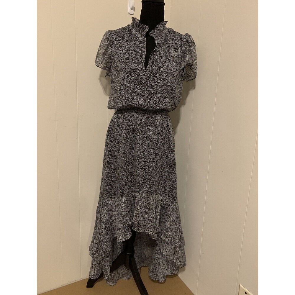 1 State Womens Black Gray Cap Sleeve Hi Low Maxi Dress Size Medium M Lined